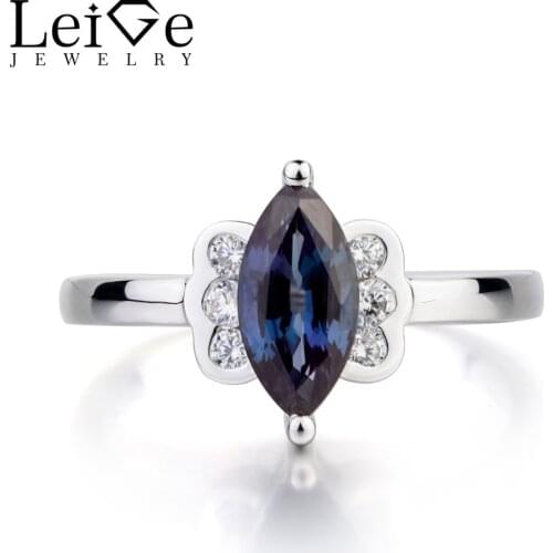 Leige Jewelry Alexandrite Wedding Ring Alexandrite Ring Marquise Cut Color Changing Gems 925 Sterling Silver June Birthstone