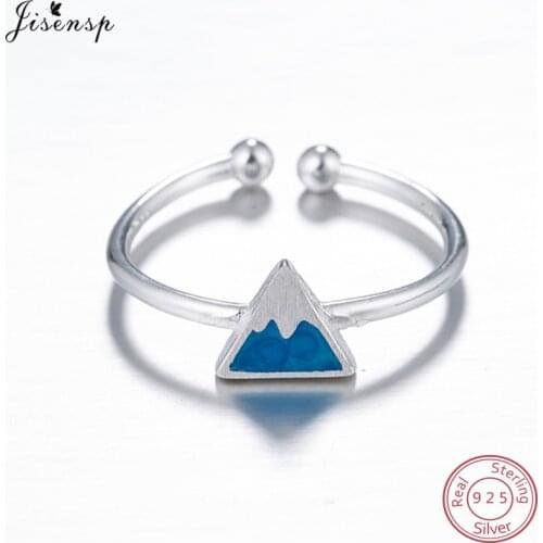 S925 Sterling Silver Prevent Allergy Never Fade Love Rings Blue Glazed Fine Carving Snow Mountain Rings Woman Man Couple Ring