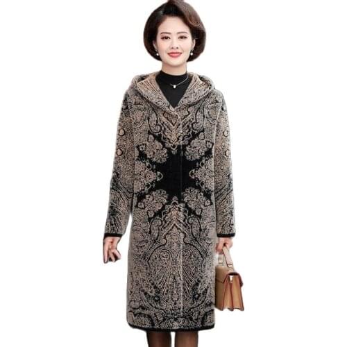 2021 Mother Imitation Mink Velvet Jacket Women Mid-length Western-style Print Middle-aged Elderly Warm Autumn Winter Coat A600CH