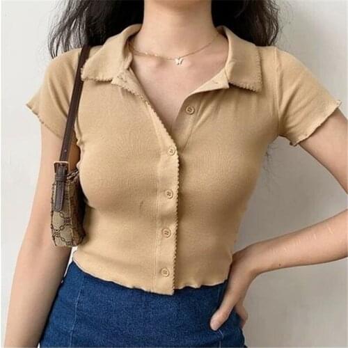 Summer Short Sleeve y2k T Shirt Polo Collar Button Tee Femininas Ropa Mujer Tops Women 2021 Aesthetic Clothes