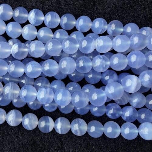 Natural Genuine High Quality Clear Blue Chalcedony Round Loose Necklaces or Bracelets Beads 15" 06013