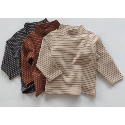 New 2020 Autumn Winter Baby Boys Girls High Colla T-shirt Childrens Baby Boys Girls Stripe Long Sleeve Pullover Tops