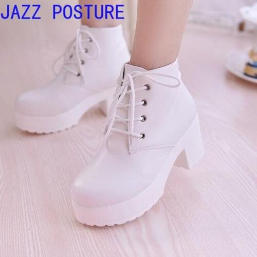 New autumn waterproof platform ankle boots short boots thick with lace thick womens boots high-heeled single boots w278
