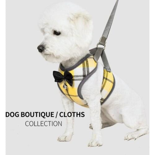 New Pet Supplies Leash with Bell Small Dog Cat Breathable Vest Chest Strap Plaid Korean Fashion Tractor Dog Leashes