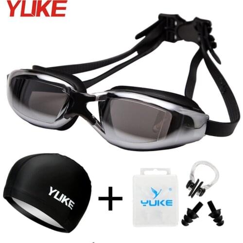 YUKE Professional Waterproof Anti-Fog UV Protect HD Swimming Eyewear Adult Swim Goggles Glasses With Hat And Ear Plug Nose Clip