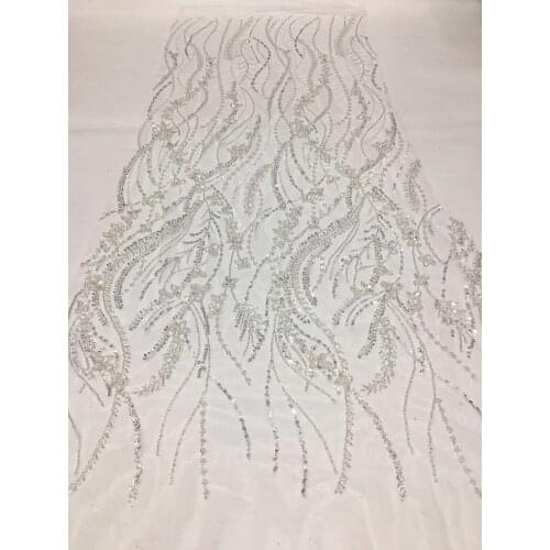 Luxury Handmade Beaded Lace Fabric Embroidery African French Tulle Mesh Lace Fabric Ladies Heavy Beaded Lace Fabric XX4592