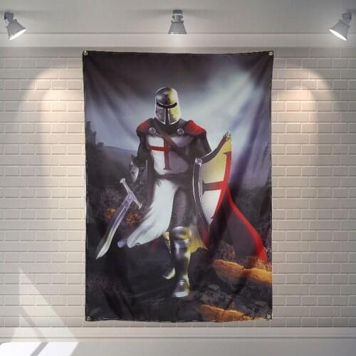 Medieval Warrior Military Banners Flags Vintage Knights Templar Armor Posters Canvas Painting Wall Hanging Home Decoration N5