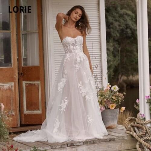 LORIE Boho Wedding Dresses with Detachable Jacket A-Line Lace Sweetheart White Ivory Princess Beach Wedding Gown Bridal Dress