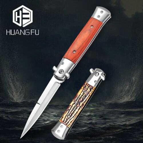 ToughKeng Stiletto Tactical Folding Pocket Knife 7Cr13 Stainless Steel Cutter with Ebony, Rosewood Handle Survival Flip Knives