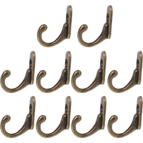 10PCS Vintage Bronze Double Coat Hangers Wall Mounted Entryway Hooks With Screws