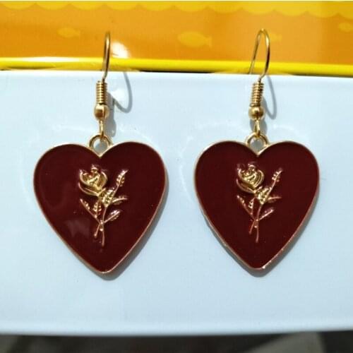 Yungqi Korean Style Heart Rose Flower Dangle Earrings For Women Girls Statement Enamel Flower Fruit Earring Jewelry pendientes