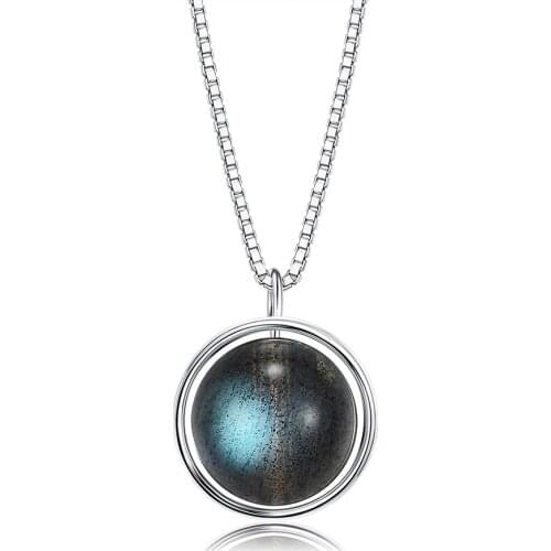 ZEMIOR Round 925 Sterling Silver Pendant Necklaces For Women With Black Moonstone Necklace Anniversary Fine Jewelry New Listing