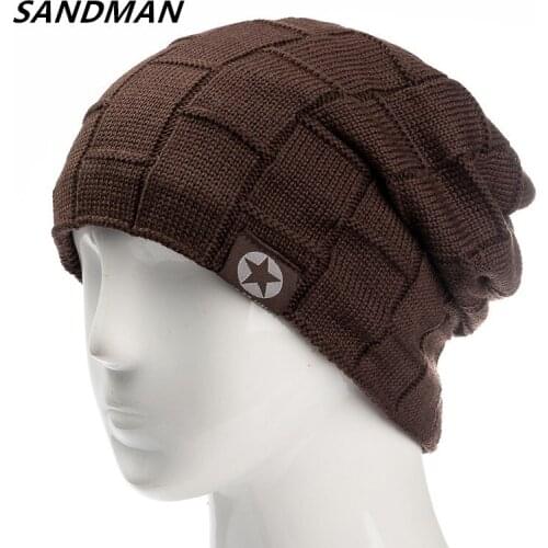 SANDMAN Star Winter Hat Add Fur Warm Beanies Hat Baggy Skullies Knitted Hat For Men Women Ski Sports Beanies Cap