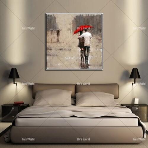 100% Handmade Modern lover in the street Oil Painting Rain man Lovers in the Rain picture on Canvas as Christmas Gift Home Deco