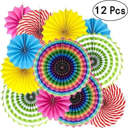 12pcs Paper Fan Summer Fiesta Party Hanging Decorations Wedding 1st Birthday Carnival Ceiling Photo Booth Backdrops Props