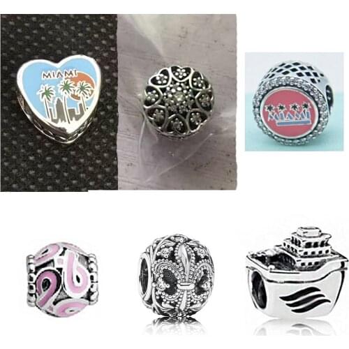 2020 New Fashion 925 Silver Florida Exclusive Beach Sunset Miami Palm,Fleur-de-Lis CharmTree DIY Original Women Jewellery Gift