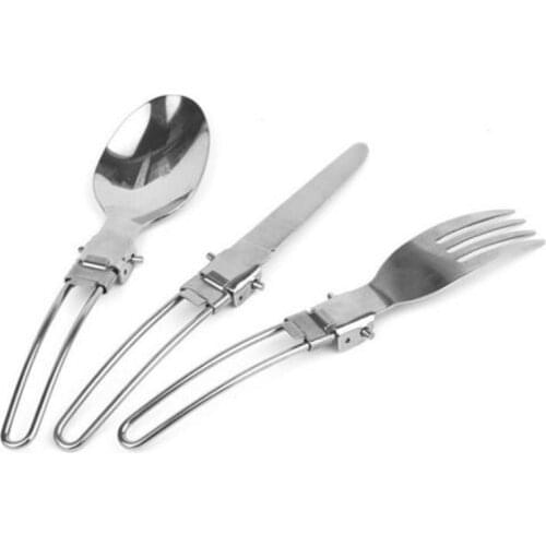 3-in-1 Set Outdoor Picnic Tableware Stainless Steel Travel Camping Folding Knife Fork Spoon