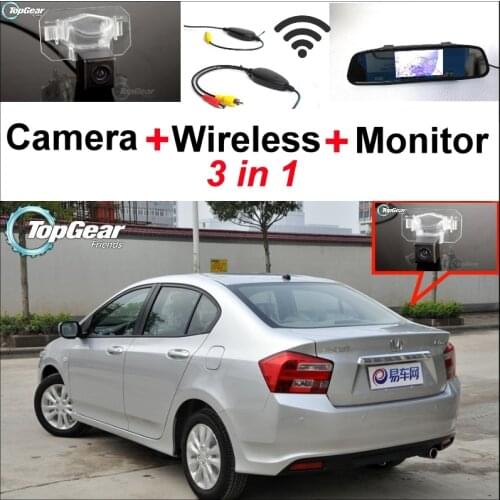 3 in1 Special Rear View Camera + Wireless Receiver + Mirror Monitor Easy Backup Parking System For HONDA City MK5 2007~2013