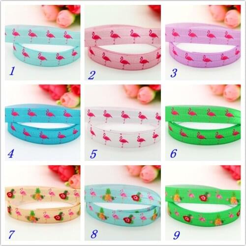 5/8'' Free shipping Fold Elastic FOE flamingo pineapple colors printed headband headwear hairband decoration wholesale OEM B1484