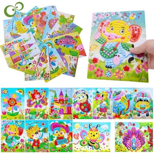 6/12Pcs Mosaic Sticker Arts and Crafts Kits Sticky Mosaics DIY Handmade Toys for Kids Toddlers Fun Activities Children Gifts YJN