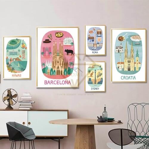 5D diy diamond painting Sydney Rome Hawaii Croatia Barcelona diamond embroidery cartoon cross stitch kit mosaic home decoration