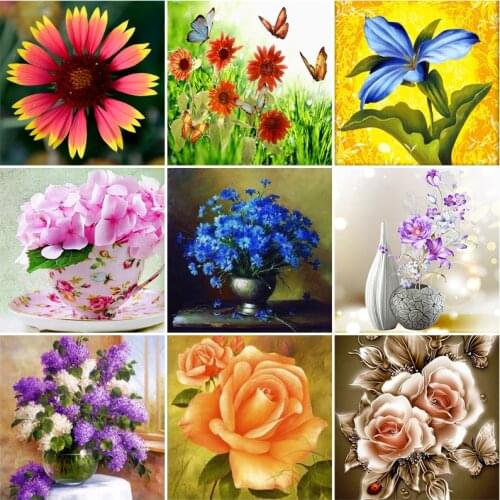 DIY Craft 5D Diamond Painting Full Round Square Resin Mosaic Embroidery Cross Stitch Kits Wall Art Gift Various Flowers Drawing
