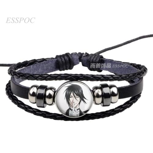 Anime Black Butler Cosplay Bracelet Black Leather Bracelet Kuroshitsuji Ciel Phantomhive Sebastian Grell Madame Cosplay Gift