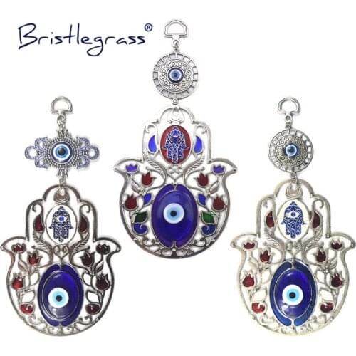 BRISTLEGRASS Turkish Blue Evil Eye Flower Hamsa Hand Chinese Knot Amulet Lucky Charm Wall Hanging Pendant Blessing Protect Decor
