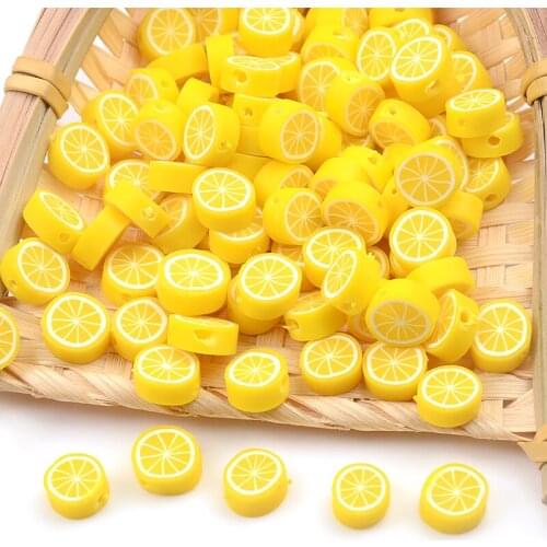 30pcs/Lot Yellow Lemon Chips Fruit Polymer Clay Beads Loose Spacer Beads For Jewelry Making DIY Bracelet Accessories