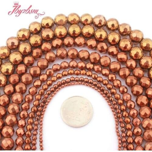 Faceted Hematite Beads Brown Round Faceted Stone Spacer Beads 4.6.8.10mm for DIY Women Men Jewelry Making Necklace Bracelet 15"