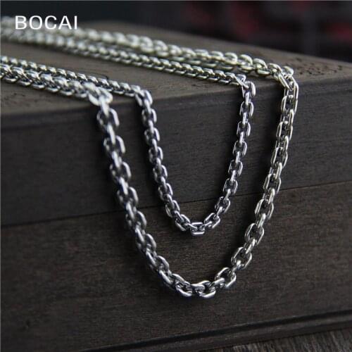 BOCAI New real S925 sterling silver Thai silver cross necklace long sweater chain single chain men and women with chain