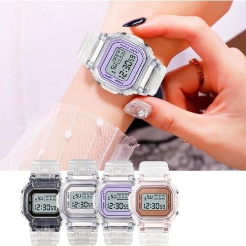 Womens Digital Watch Silicone Transparent Strap Summer Dress Creative Childrens Luminous LED Digital men Watch Sports Clock