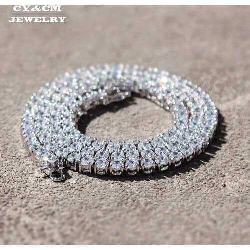 CY&CM Mens Hip Hop Tennis Chain Necklace Iced Out 1 Row 3mm-5mm Cubic Zirconia Link Choker Gold Silver Color CZ Jewelry 18-20"
