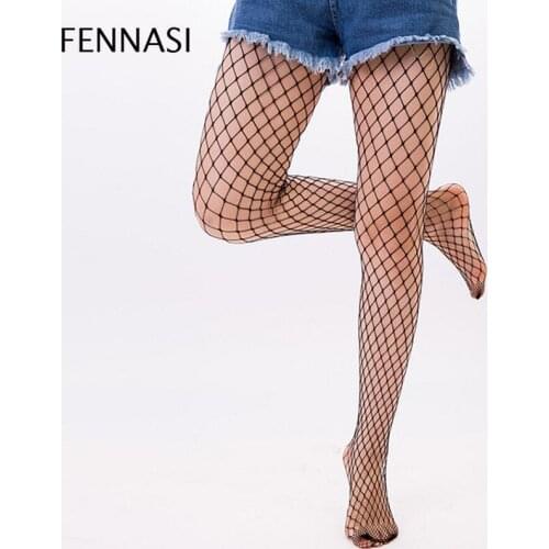 FENNASI Spring Summer Black Grid Pantyhose Sexy Women Fishnet Tights Female Net Yarn Tights Nightclub High Quality