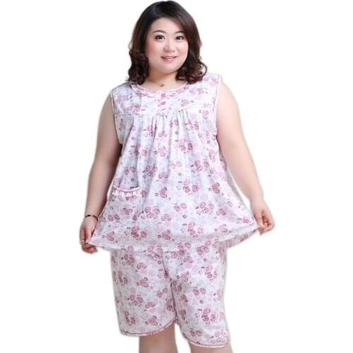 Hot sale Plus size XXXXXL shorts women pajamas sets sleeveless cotton summer pijama sleepwear Fresh Floral women pyjamas 130KG