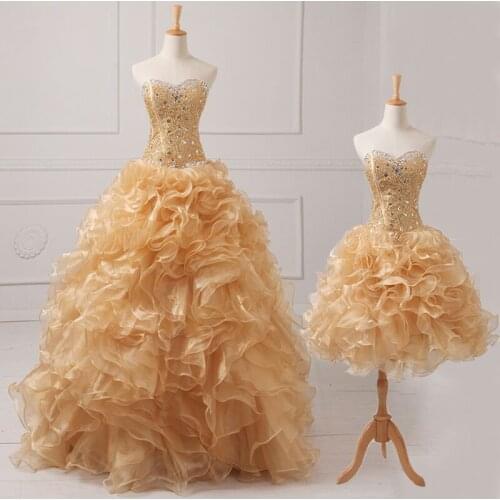 Jiayigong Beaded Sequined Sweetheart Real Sample Quinceanera Dresses 2 in 1 Detachable Ruffles Skirt Sweet 16 Pageant Dresses