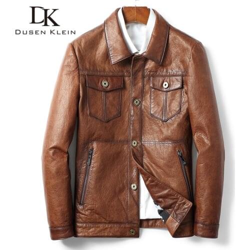 Men Genuine Leather Jacket Real Sheepskin Jackets Casual Black Pockets Autumn New Jacket for Man 8862
