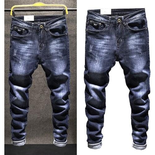 Mens new Korean style trendy trousers stretch youth casual autumn jeans mens slim straight