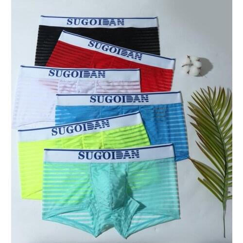 Mens underwear mens boxer pants stripe transparent sexy lingerie personality coquettish youth