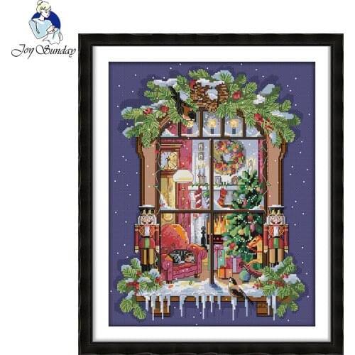 Joy Sunday The window of the Christmas Counted Cross Stitch Sets Wholesale scenic Cross-stitch Kits Embroidery Needlework