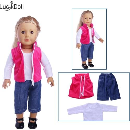 Doll Clothes Set = Shirt + Jeans + Red Vest For 18 Inch American&43Cm Baby New Born Doll Our Generation , Baby Festival Gift