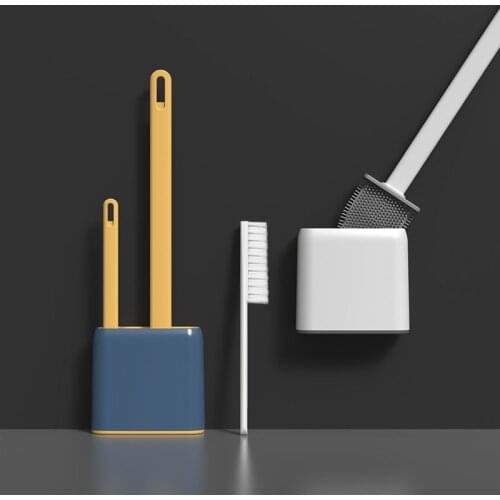 Bathroom Toilet Brush and Holder Set Bendable Flexible TPR Silicone Brush Head to Clean Corner Cleaning Brush WC Accessories