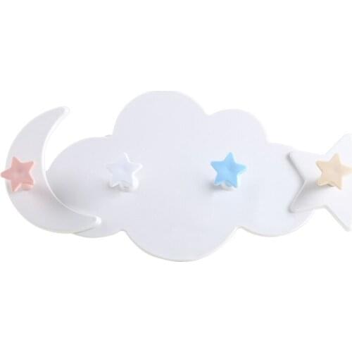 Star Moon Cloud Shape Nail-Free Wall Clothes Hooks Kids Room Clothes Hooks Small Bag Toy Hooks Kitchen Storage Hooks