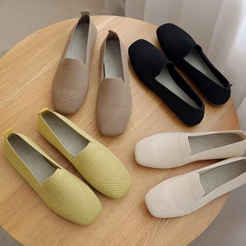 Big Size New Spring Summer Women Flat Shoes Breathable Knit Simple Comfortable Girl Slip-on Casual Shoes Leisure Loafers Sandals