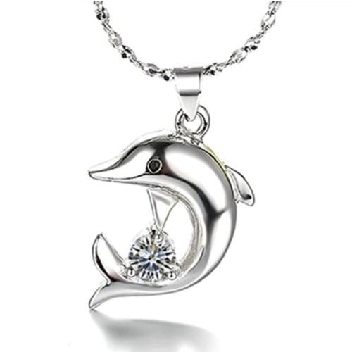 LUKENI Charm Female 925 Sterling Silver Choker Necklace Jewelry Trendy Crystal Dolphin Pendants Necklace For Women Accessories