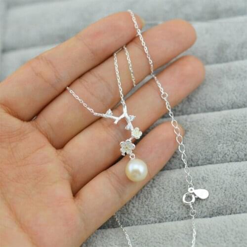 925 Sterling Silver original natural silver color Necklaces accessory diy plum blossom pendant necklace Adjustable Cross Chain