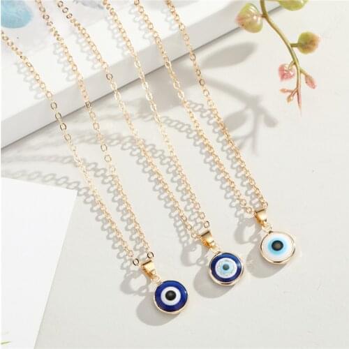 1PC Vintage Ethnic Round Turkey Evil Eye Necklace For Women Gold Color Blue Eye Pendant Choker Clavicle Chain Turkish Jewelry