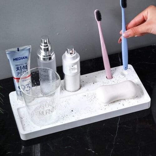 Bathroom Toothbrush Stand Tray Quickdry Diatomite Bath Mat Drain Soap Mat for Mouthcup Toothpaste & Cosmetic Makeup Holder