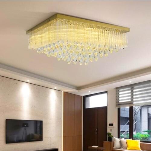 Romantic Crystal Ceiling Light LED Plafonlamp Living Room Plafon Bedroom Lampara Techo Square Lustre Three-color dimmable