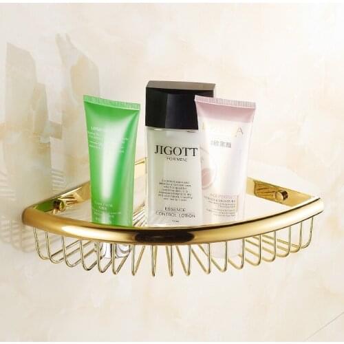 Luxury Gold Finish Bathroom Accessories Shower shampoo&Cosmetics Shelf Basket Holder/Brass Material Design Corner Shelves